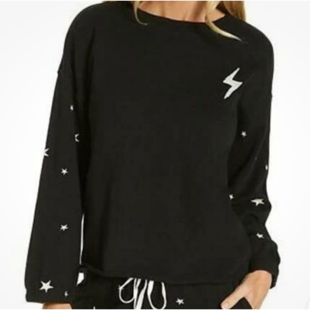 NWT‎ P.J. Salvage  Womens Daily Doodle Sweatshirt Small Embroidered Stars Lounge